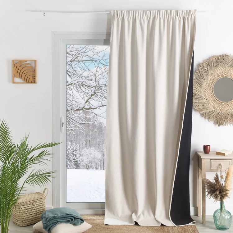 Rideau thermique phonique et semi occultant à galons fronceurs KONFOR