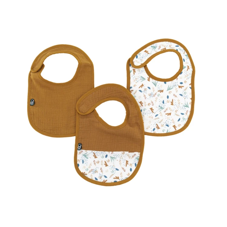 Lot de 3 bavoirs bébé en mousseline motif végétal