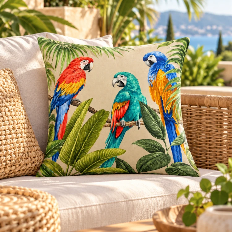 Outdoor-Kissen mit Papageien-Print