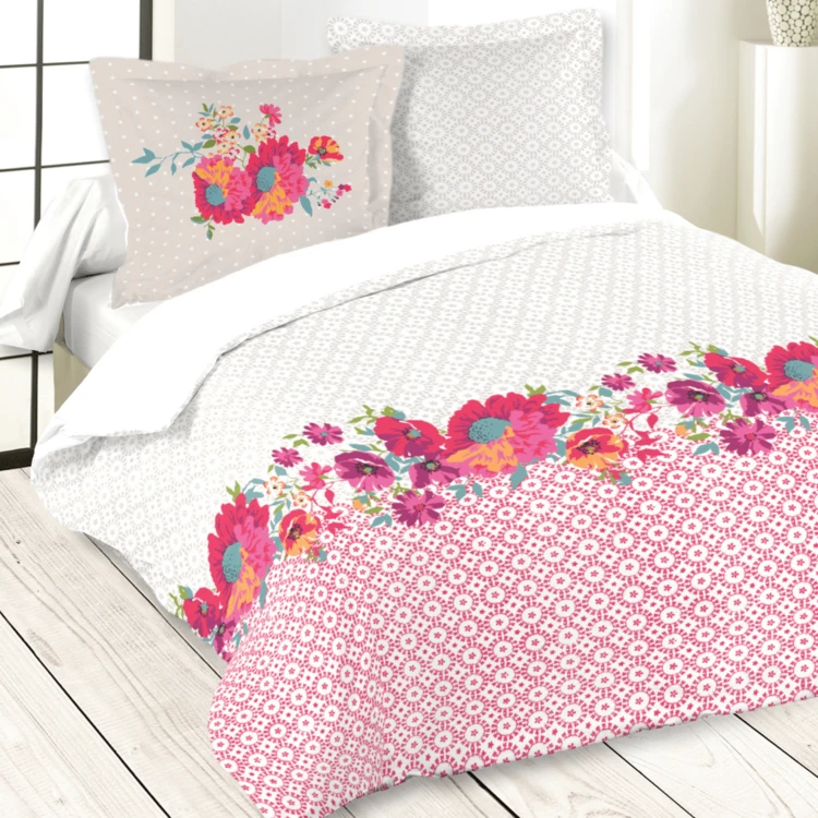 Juego de cama de 3 piezas con flores y motivos geométricos