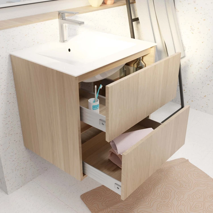 Meuble de salle de bains suspendu 2 tiroirs avec vasque