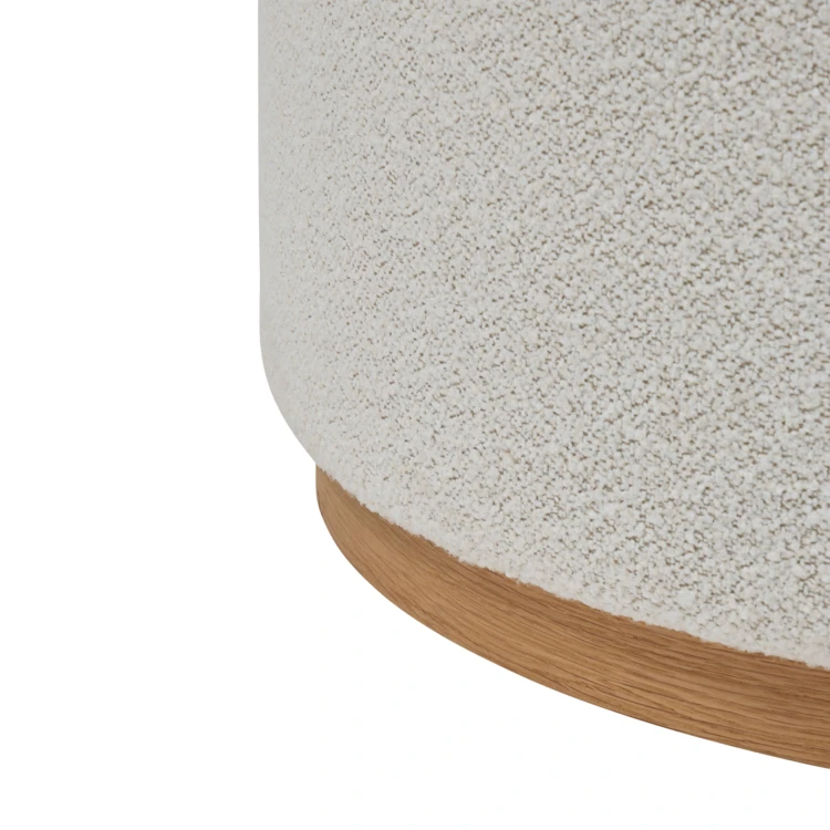 Pouf XL rond en tissu bouclette avec base bois