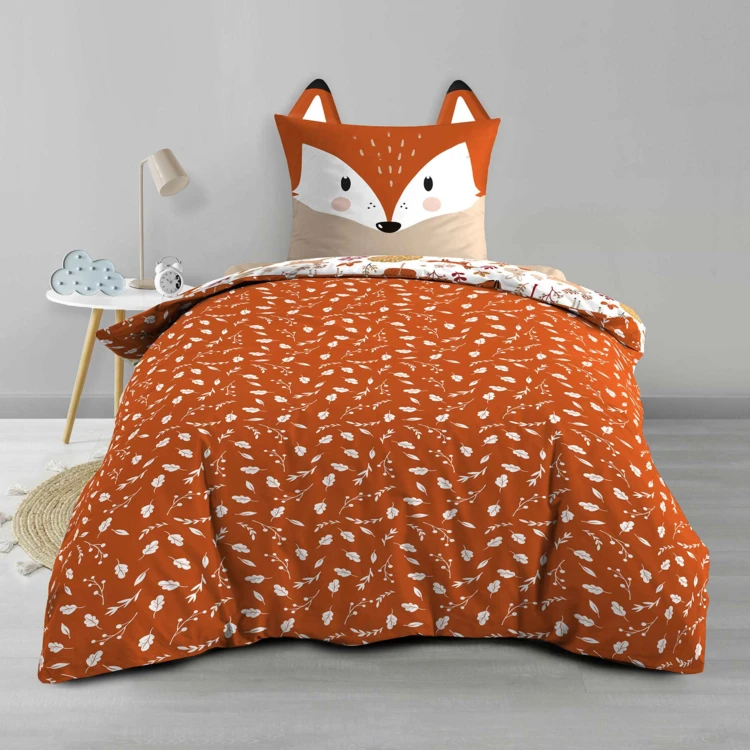 Parure de lit enfant réversible en coton motif renard et nature