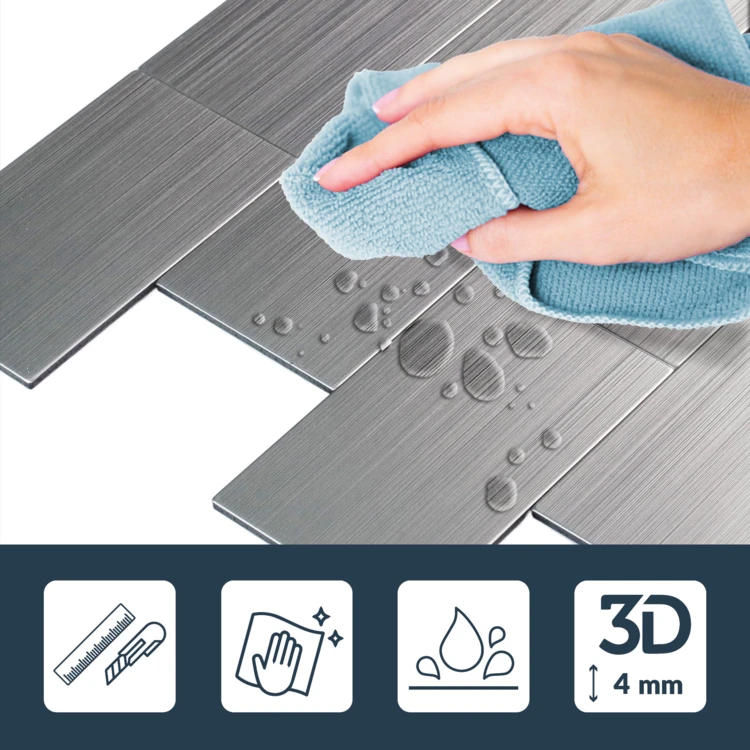 Zelfklevende 3D-wandpanelen met tegeleffect, 4 stuks