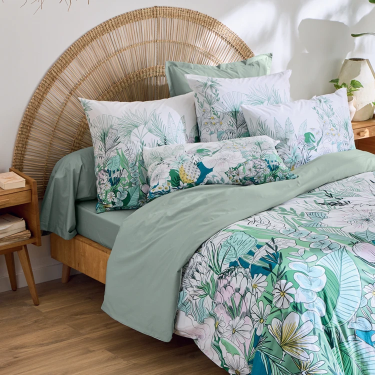 Taie d’oreiller percale de coton feuillage exotique