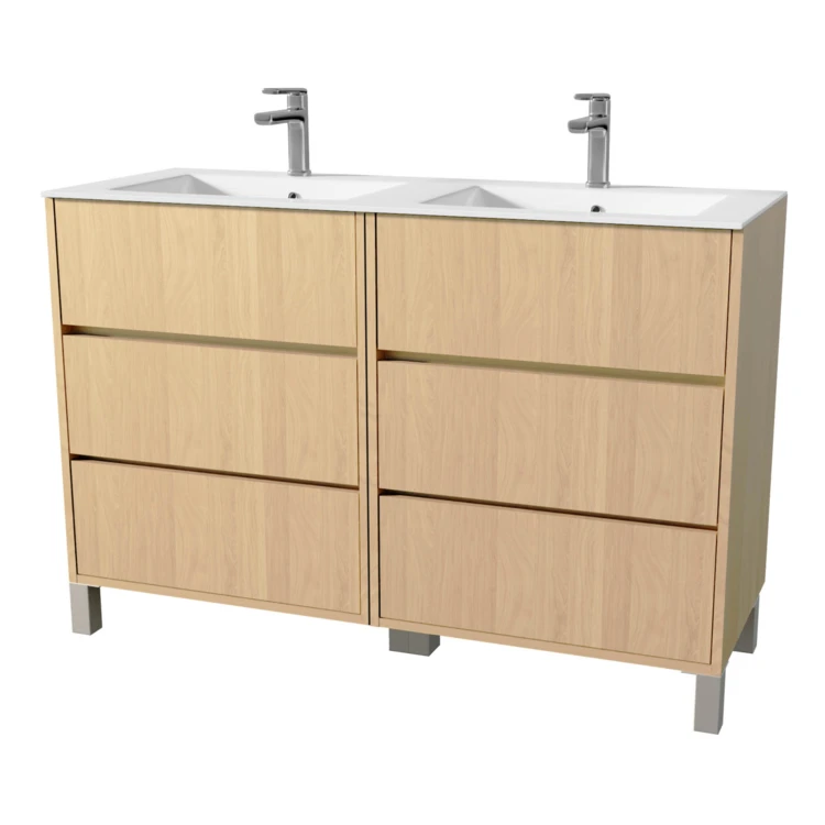 Meuble de salle de bains double vasque avec 6 tiroirs
