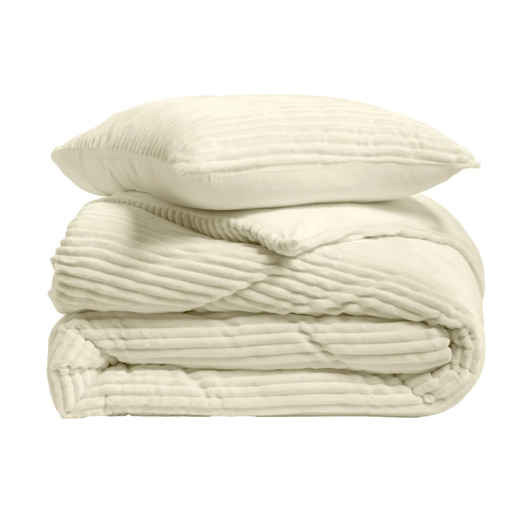 Parure de lit en flanelle relief unie avec fermeture zippée