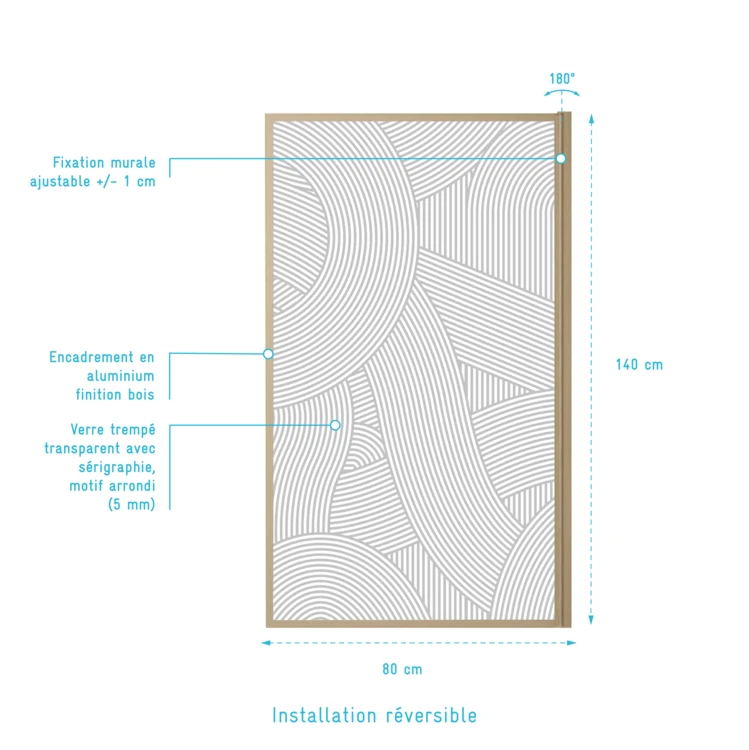 Pare-baignoire Japandi en verre sérigraphié motif arrondi