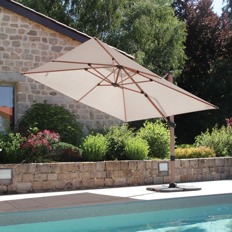 Parasol déporté rectangulaire structure effet bois