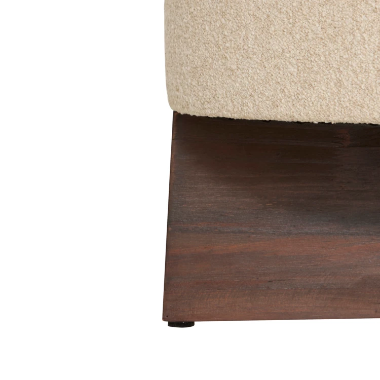 Pouf rond en tissu bouclette avec base bois