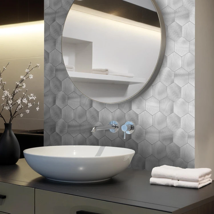 Crédence adhésive murale 3D effet carrelage hexagonal 4 pièces