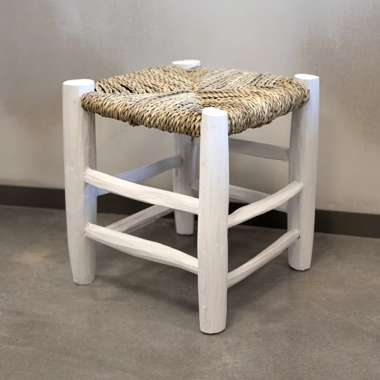 Tabouret Marocain blanc en bois