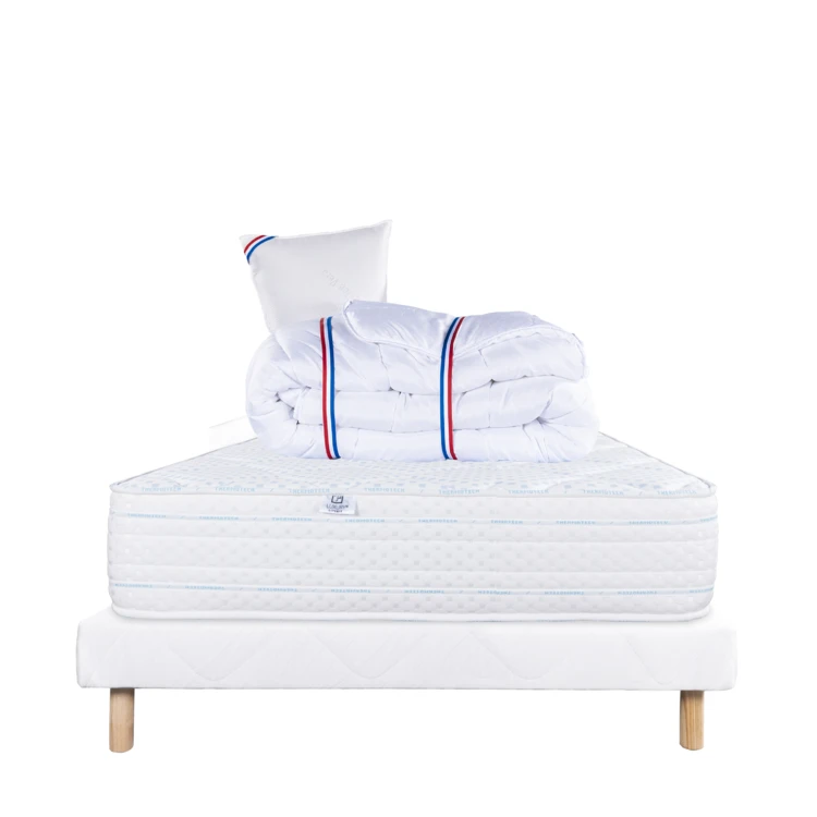 Bettwäsche-Set mit Memory-Foam-Matratze 24 cm, weißem Lattenrost, Kopfkissen und Bettdecke