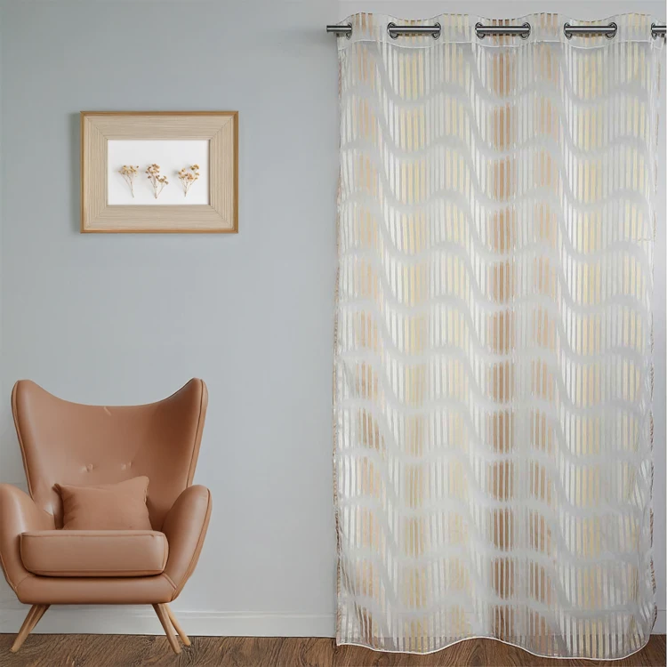 Voilage en jacquard fantaisie à rayures verticales ondulées