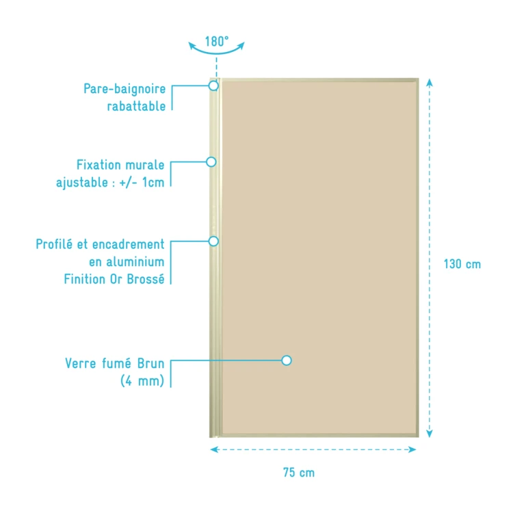 Pare-baignoire rabattable en verre trempé encadrement aluminium