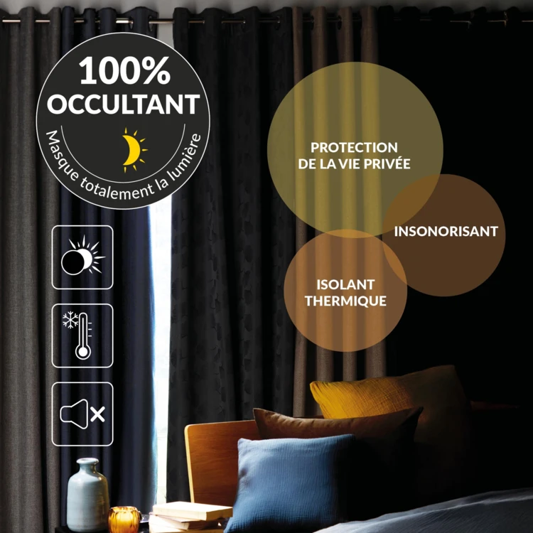 Rideau 100% occultant à œillets en tissu uni