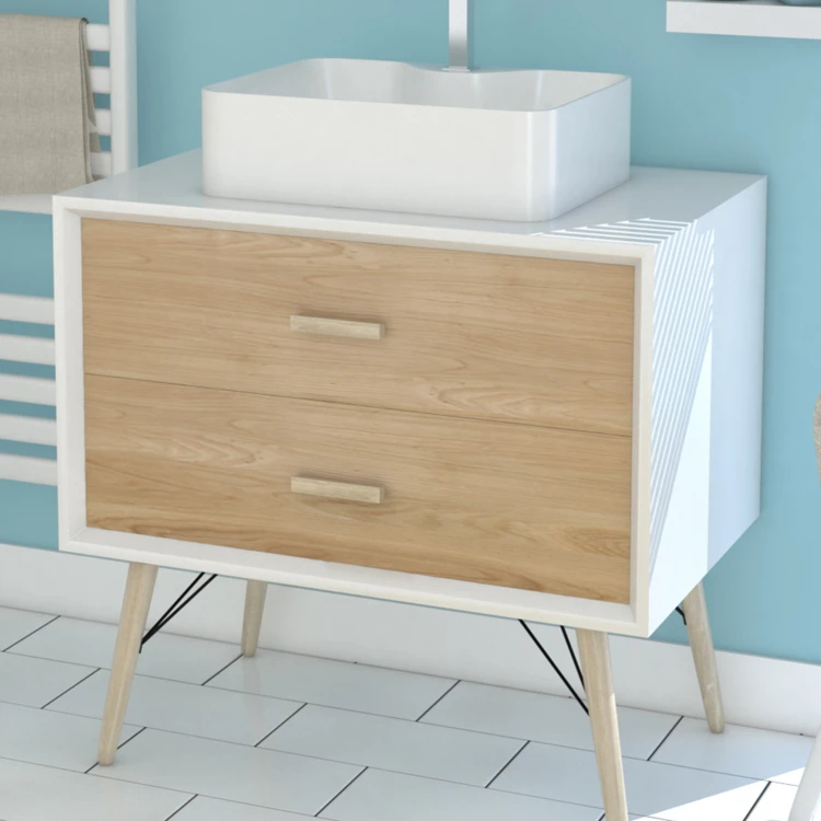 Pack esprit scandinave meuble vasque et miroir à led