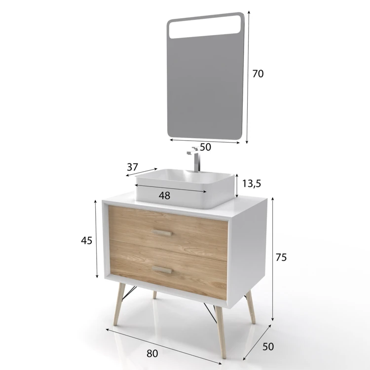 Pack esprit scandinave meuble vasque et miroir à led