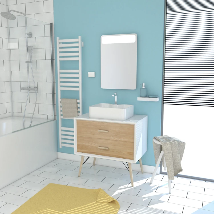 Pack esprit scandinave meuble vasque et miroir à led