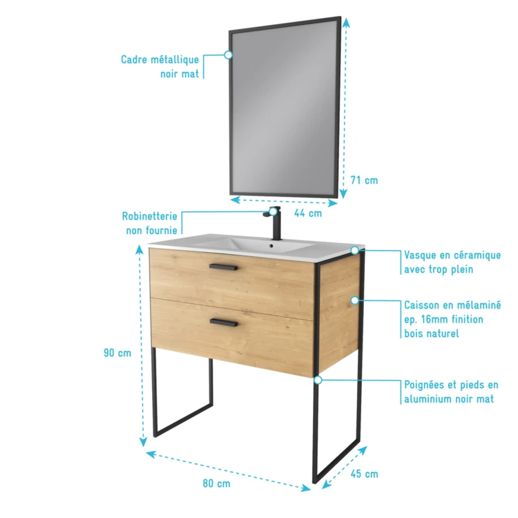 Pack salle de bain avec miroir et vasque en céramique