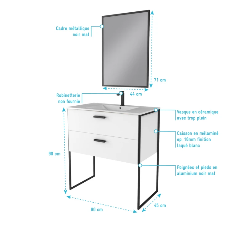 Pack salle de bain avec miroir et vasque en céramique