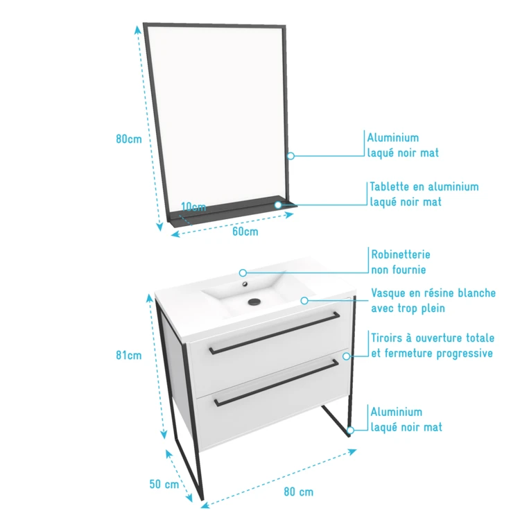 Pack caisson vasque et miroir simple