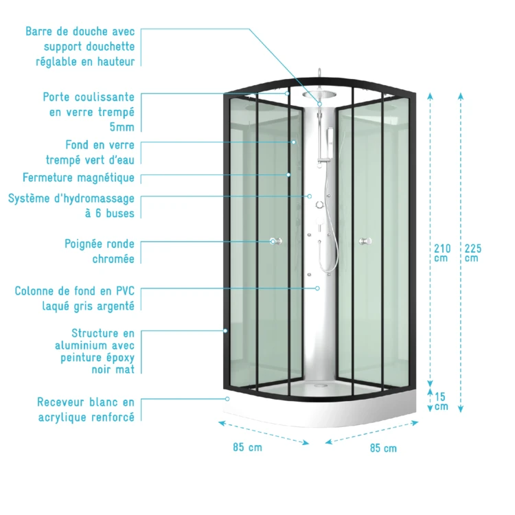 Cabine de douche en alu laqué