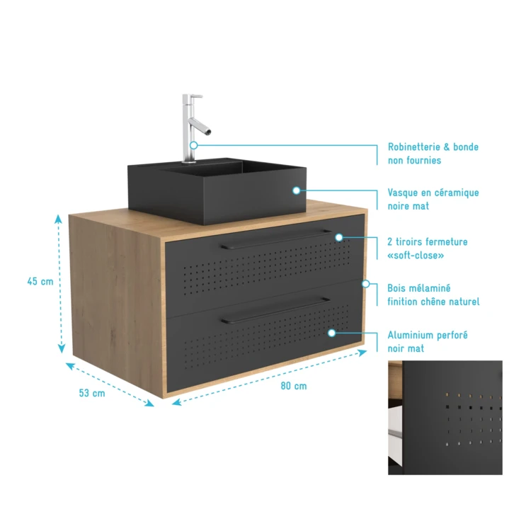 Set meuble de salle de bains avec vasque carrée