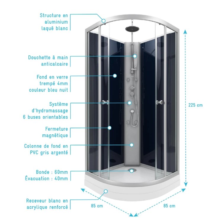 Cabine de douche avec système d'hydromassage