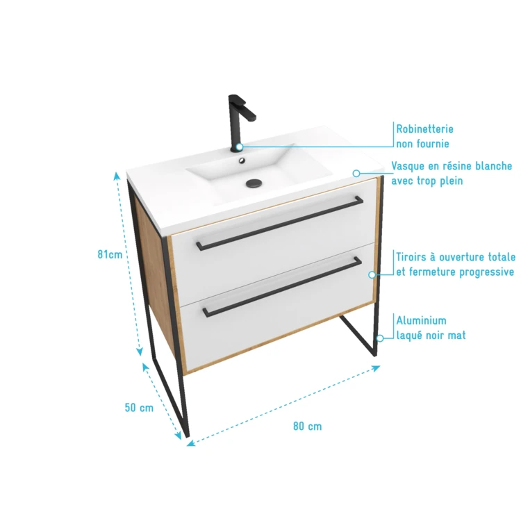 Pack meuble à tiroirs avec vasque en résine