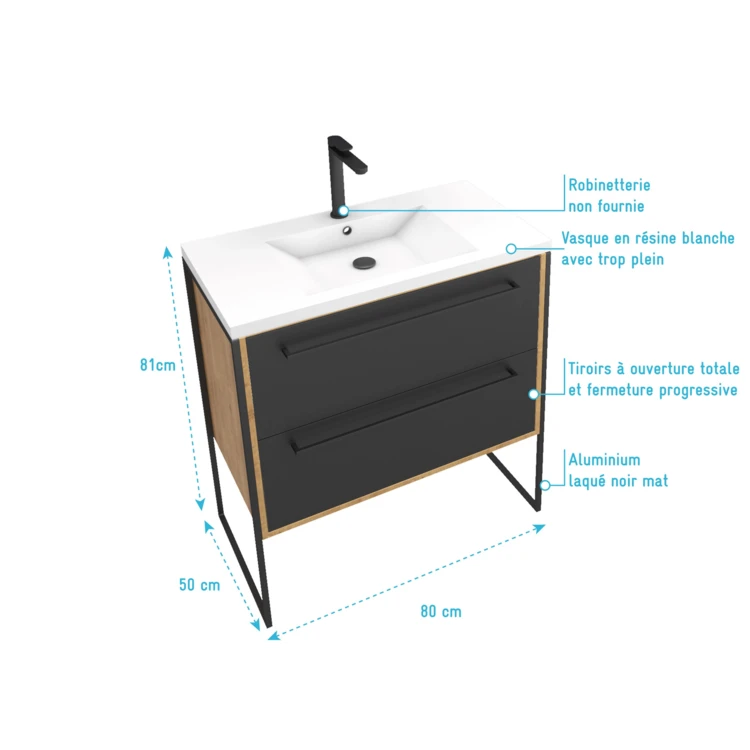 Pack meuble à tiroirs avec vasque en résine