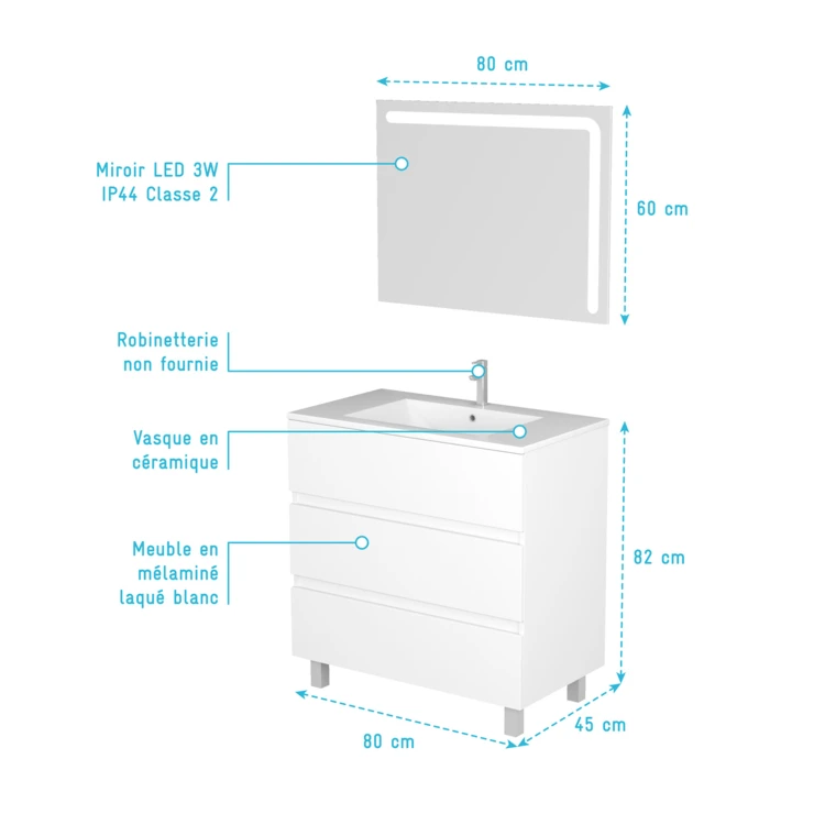 Ensemble meuble vasque et miroir à led