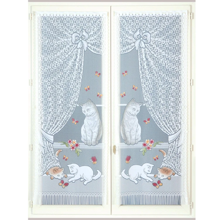 Paire de petits voilages dentelle chatons et franges