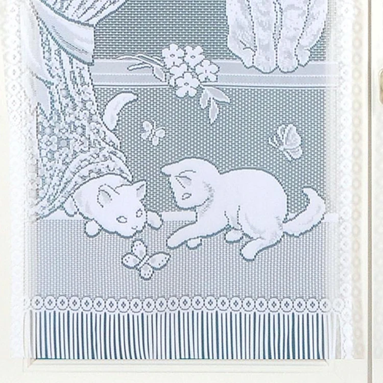 Paire de petits voilages dentelle chatons et franges
