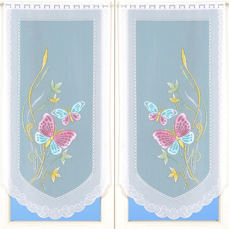 Paire de petits voilages en dentelle motifs papillons