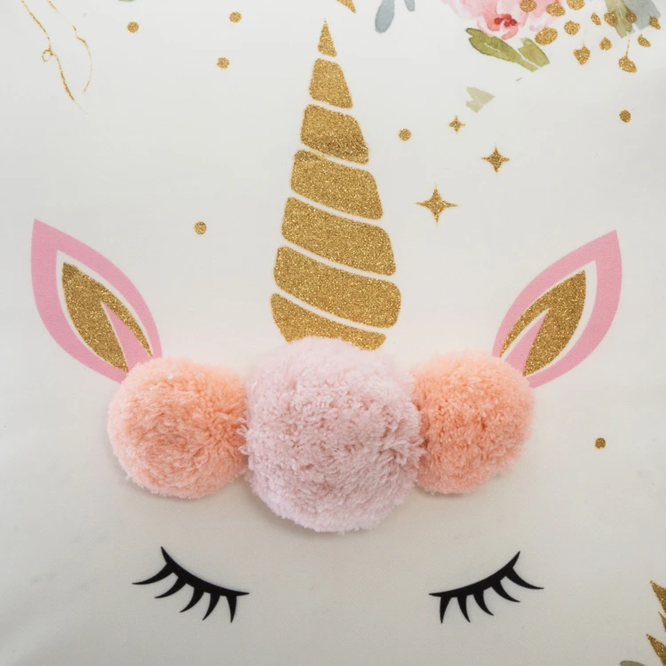 Kissen Einhorn mit Pompons