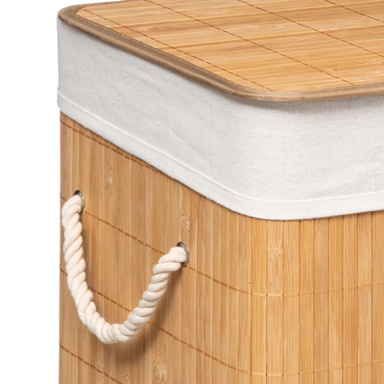 Panier à linge bambou, lot de 2, corbeille linge pliante, 60 L, sac  intérieur coton, 65