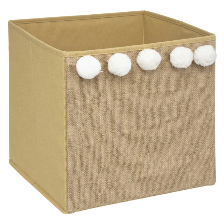 Panier de rangement en jute avec pompons