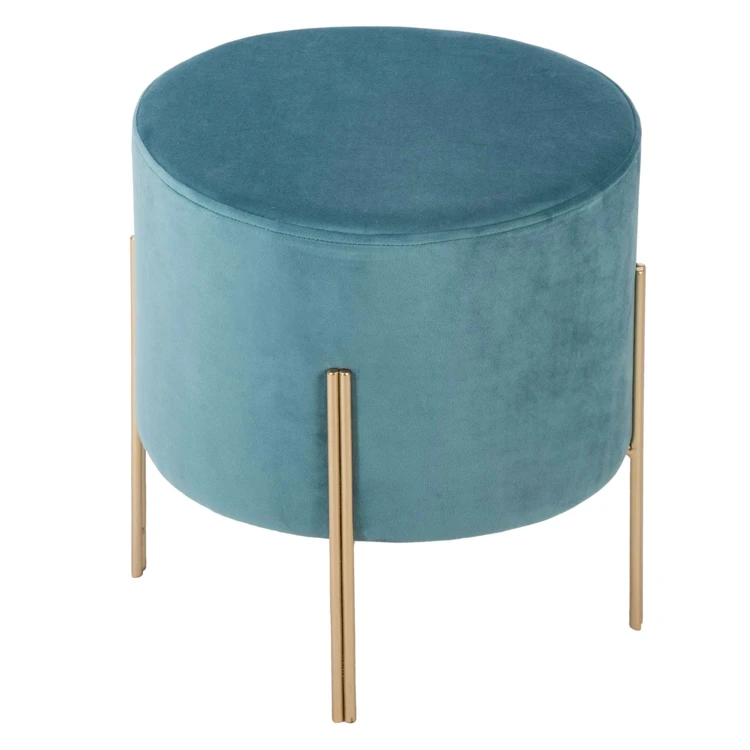 Pouf rond en métal et velours