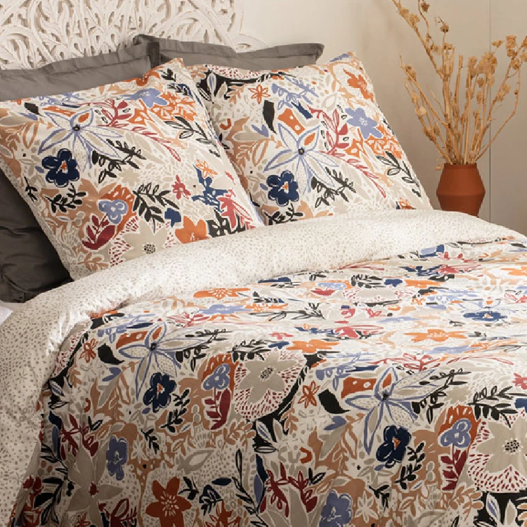 Parure de lit en percale fleurie