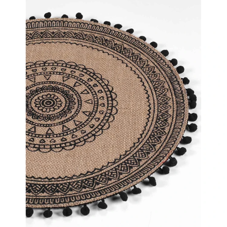 Set de table rond en jute avec pompons