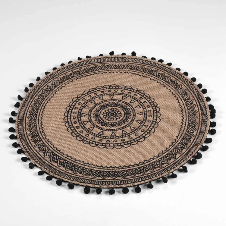 Set de table rond en jute avec pompons