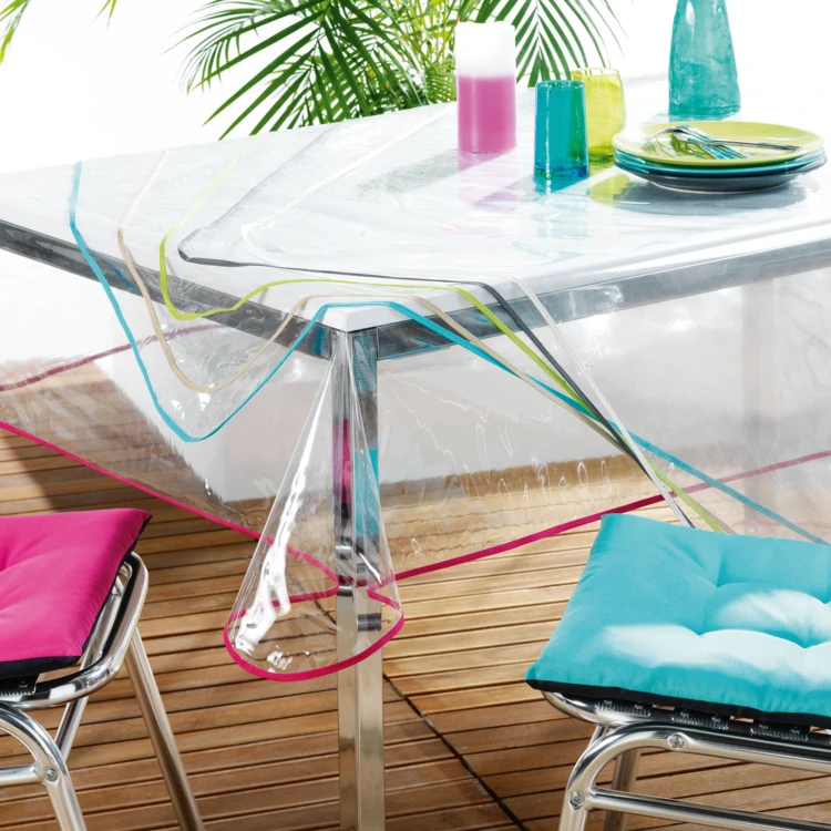 Nappe rectangle transparente ourlet coloré