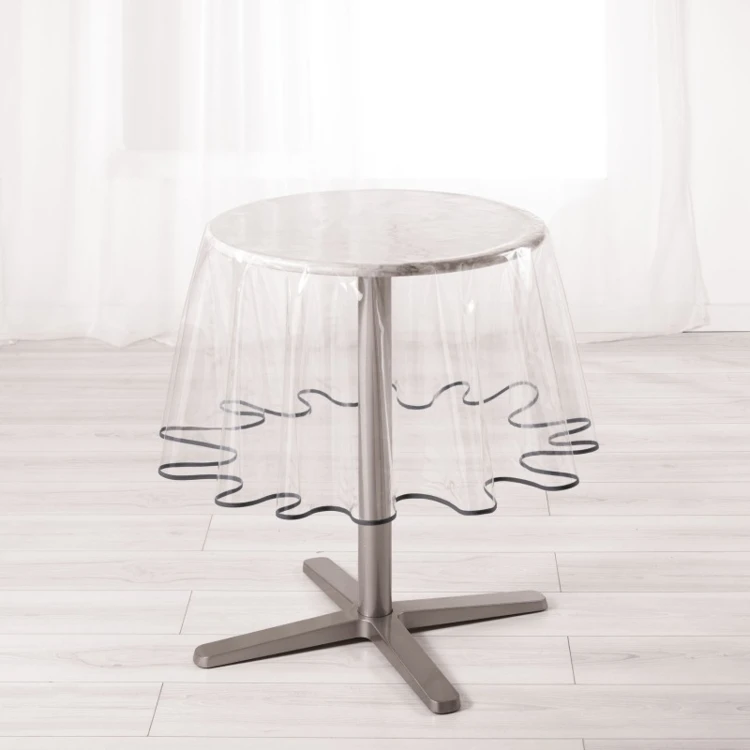 Nappe ronde  transparente ourlet coloré