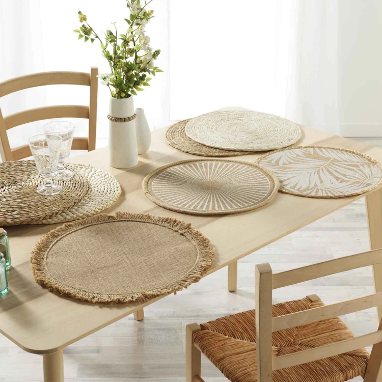 Set de table rond en jute à franges