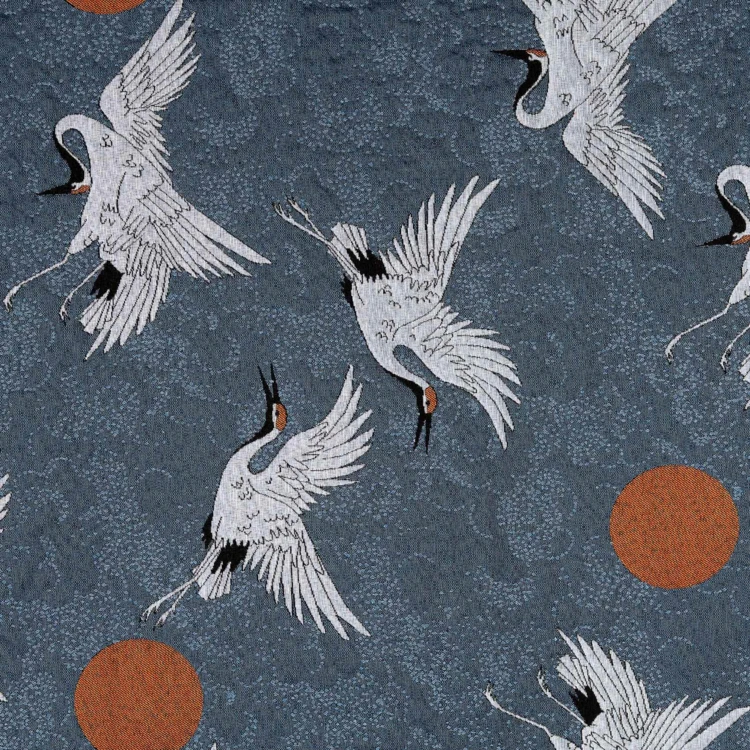 Tissu jacquard imprimé de grues japonaises