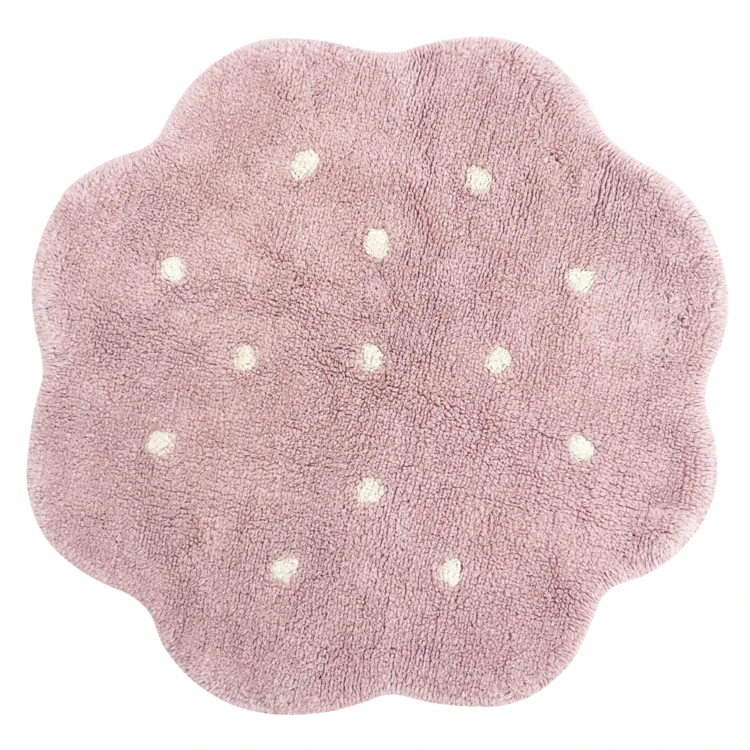 Tapis lavable rond petit biscuit rose mini