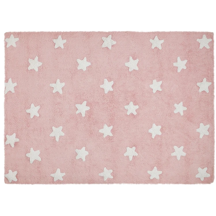 Tapis rose lavable étoiles