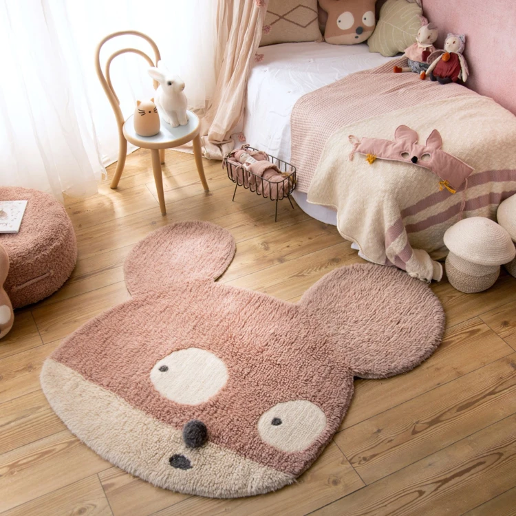 Tapis lavable en laine mademoiselle souris