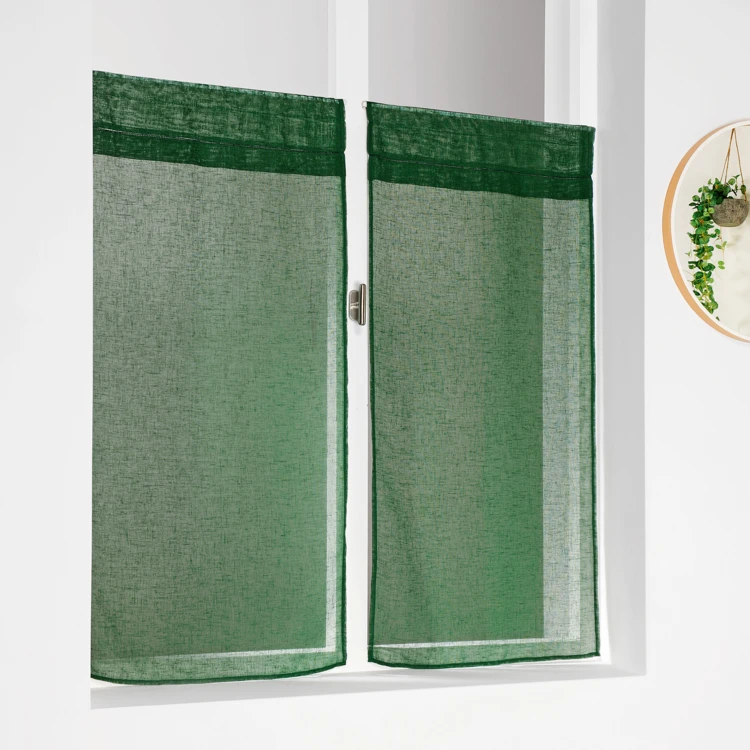 Paire de petits voilages unis et tamisants en poly/lin